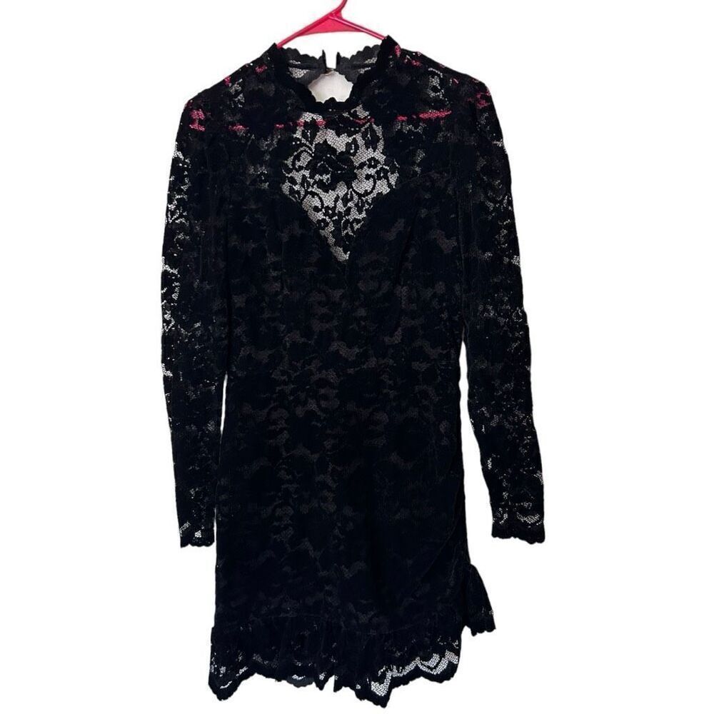 Saylor Revolve Kacey Floral Velvet Lace Back Cutout Mini Dress Black Size Medium